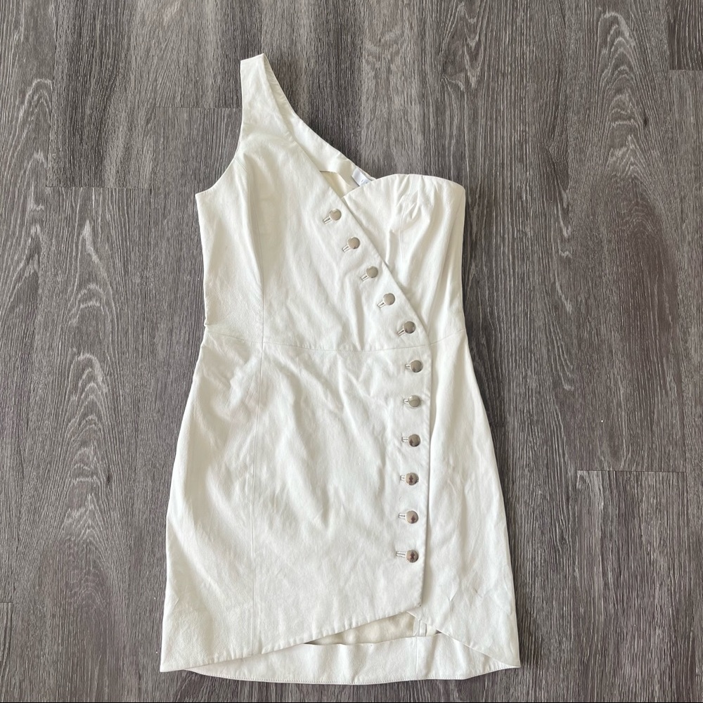 IRO Clemay One Shoulder Leather Mini Dress Off White
